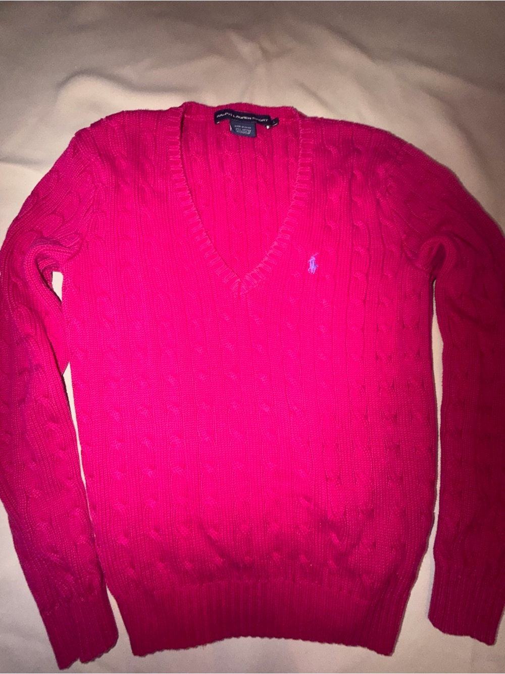 Polo by Ralph LaurenWomen V‑Neck Cable Knit Sweater - Bright Pink